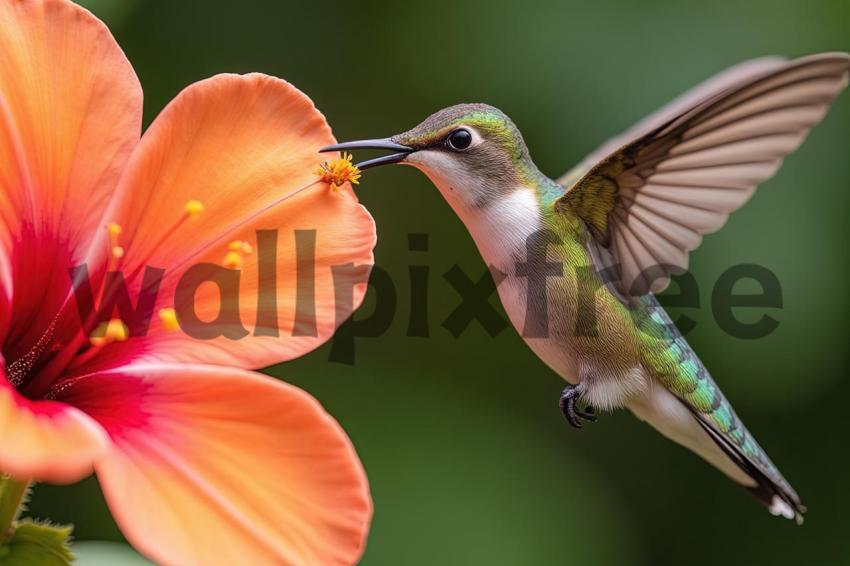 Hummingbird Feeding on Orange Flower