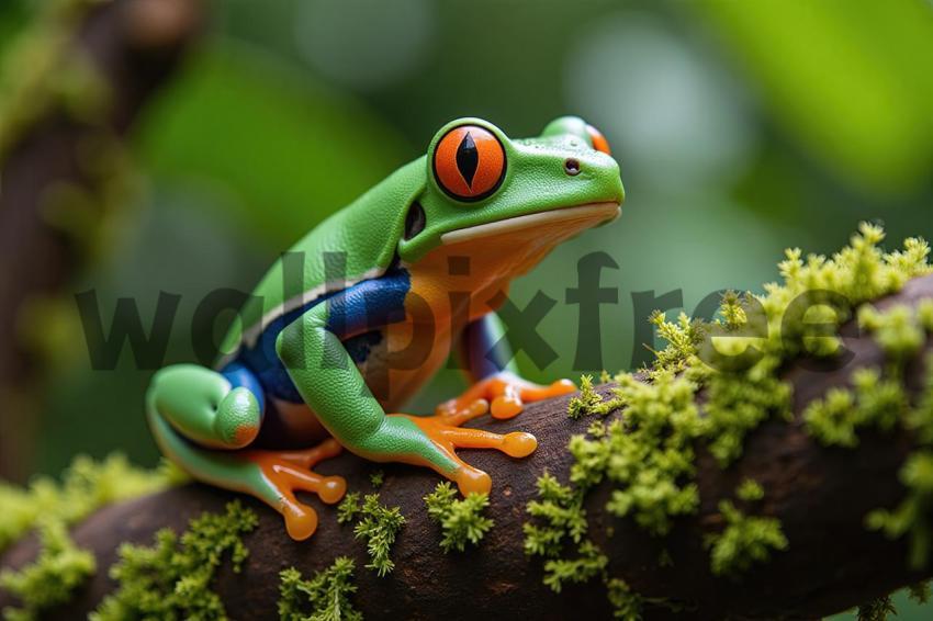 Colorful Frog on Mossy Branch