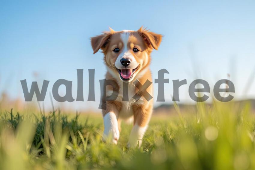 Happy Puppy Running in Grass