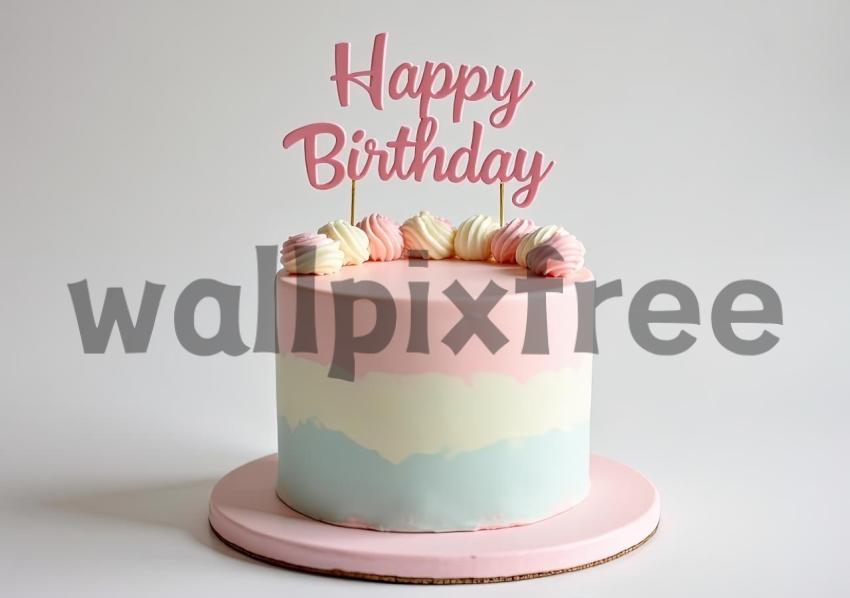 Pastel Birthday Cake with Happy Birthday Topper