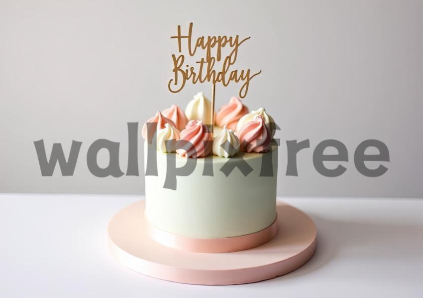 Pastel Birthday Cake with Meringue Toppings