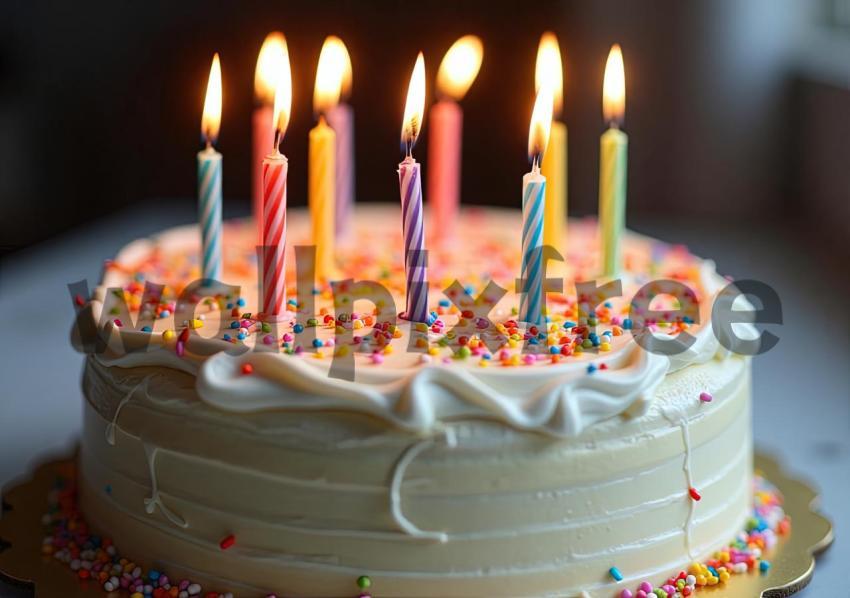 Birthday Cake with Candles and Sprinkles