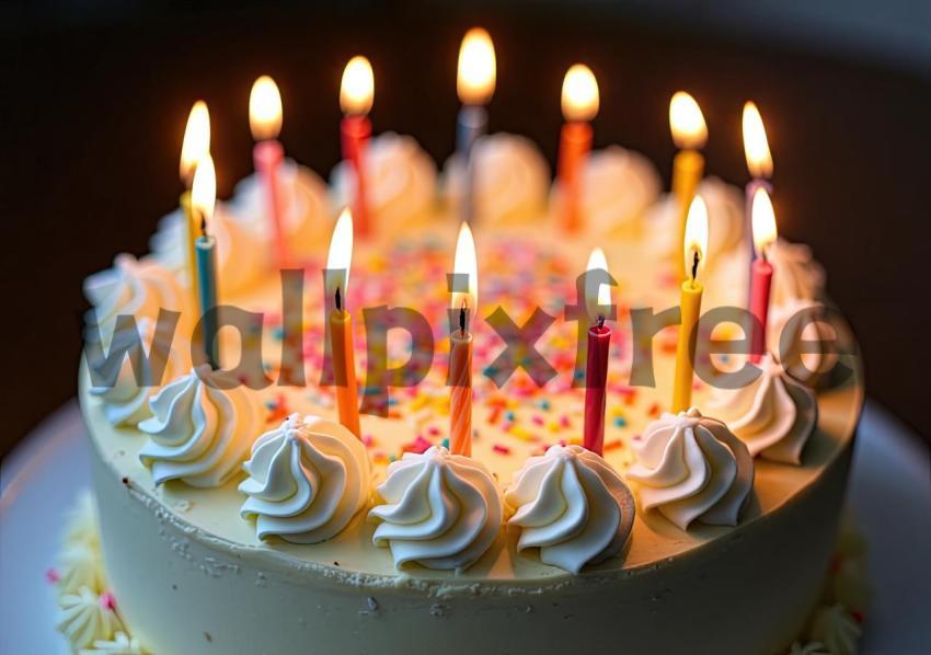 Birthday Cake with Candles and Sprinkles