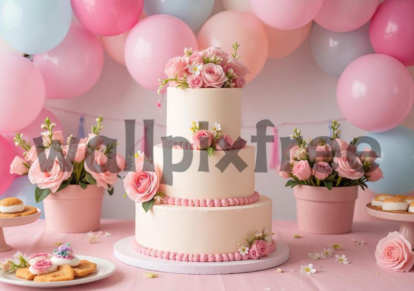 Three Tier Wedding Cake with Pink Roses