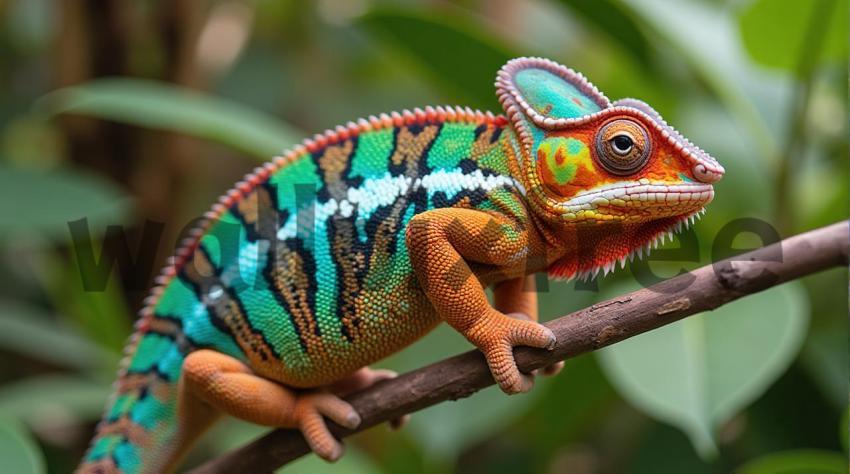 Colorful Chameleon on Branch