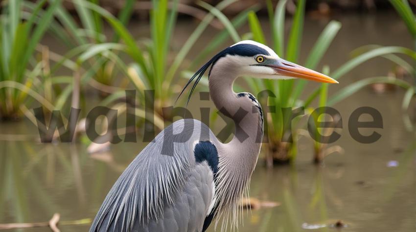 Great Blue Heron in Wetlands