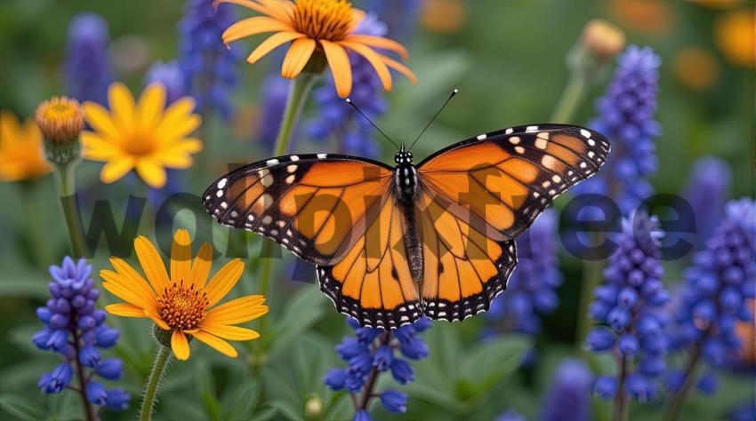 Monarch Butterfly on Colorful Flowers