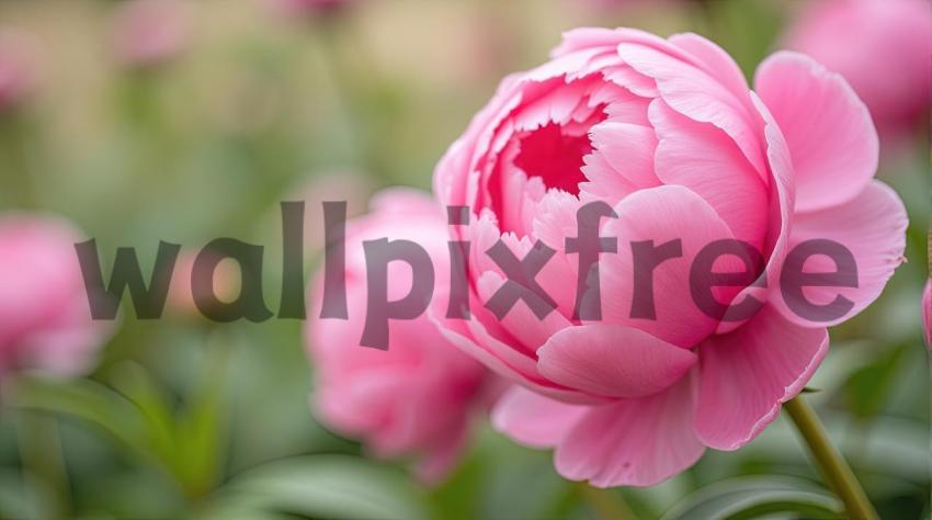 Pink Peony Bloom in Garden