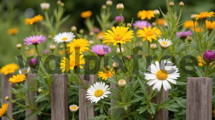 Colorful Garden Flowers with Wooden Fence