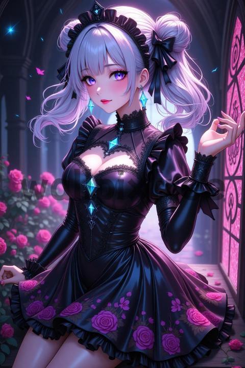 Gothic Anime Character with Roses