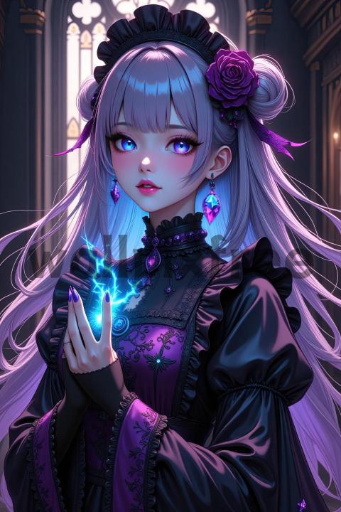 Gothic Anime Character with Magic Aura