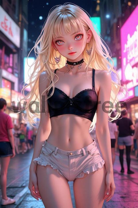 Anime Character in Urban Night Scene