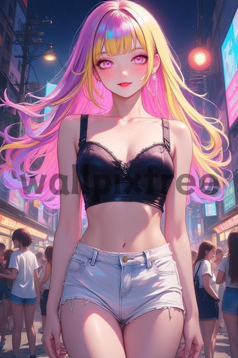 Anime Character in Urban Night Scene