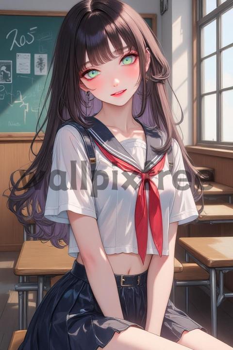 Anime Schoolgirl in Classroom