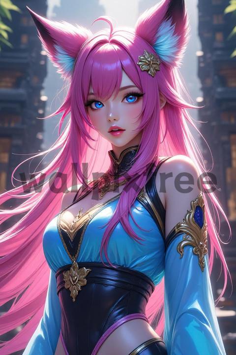 Fantasy Anime Character with Pink Hair and Fox Ears