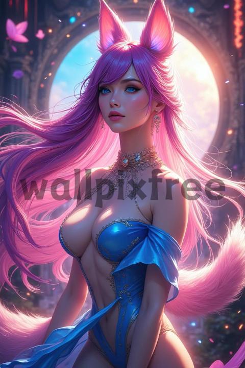 Fantasy Character with Pink Hair and Fox Ears