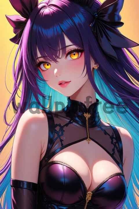 Anime Character with Purple Hair and Yellow Eyes