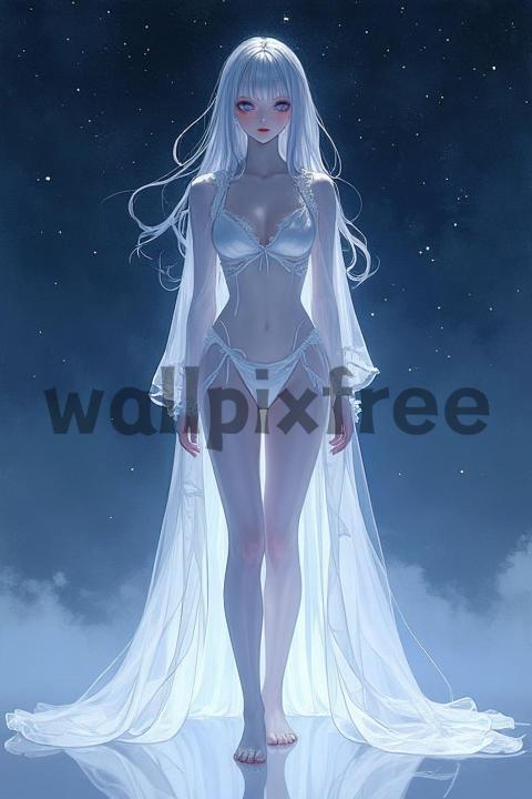 Ethereal Fantasy Character Under Starry Sky