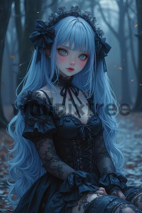 Gothic Anime Character in Dark Forest