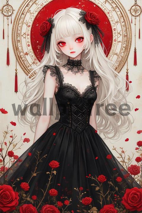 Gothic Anime Girl with Roses