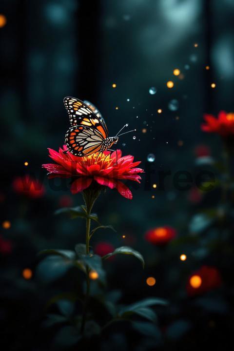 Butterfly On Red Flower