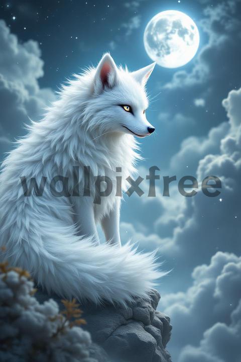 White Fox Under Moonlight