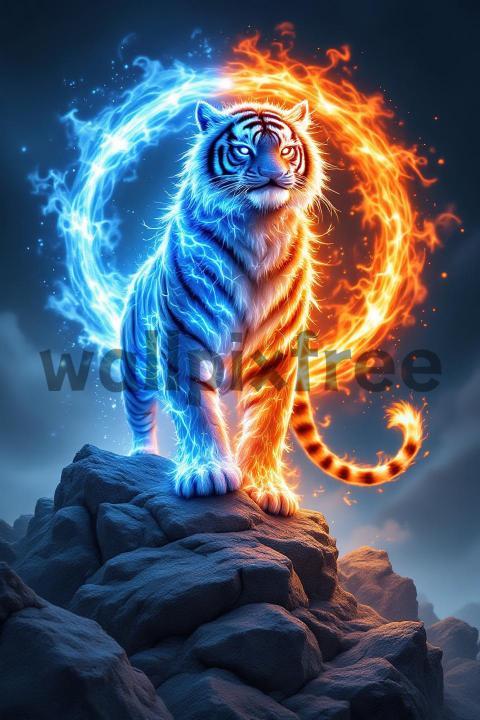 Elemental Tiger with Fire and Ice