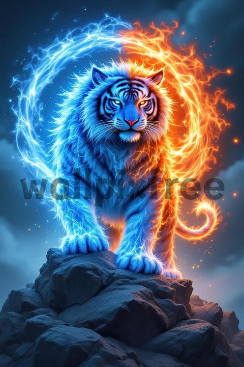 Elemental Tiger with Fire and Ice