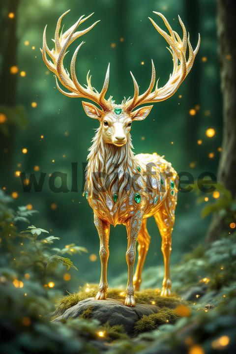 Enchanted Golden Deer in Forest