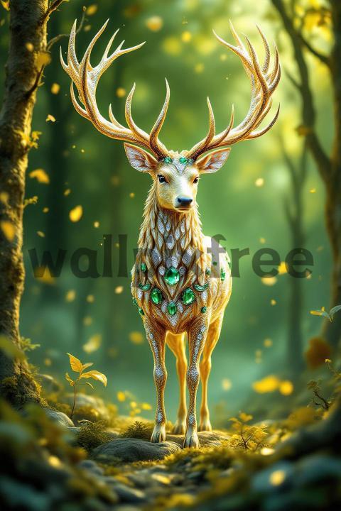 Enchanted Gemstone Deer in Forest