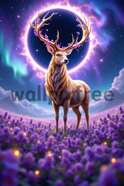 Mystical Deer Under Celestial Sky