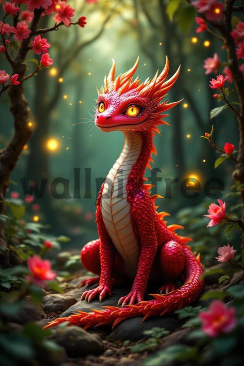 Vibrant Dragon in Enchanted Forest