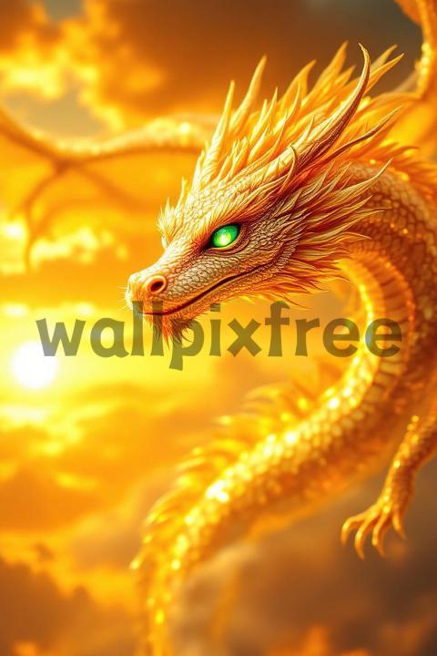 Golden Dragon in Sunset Sky