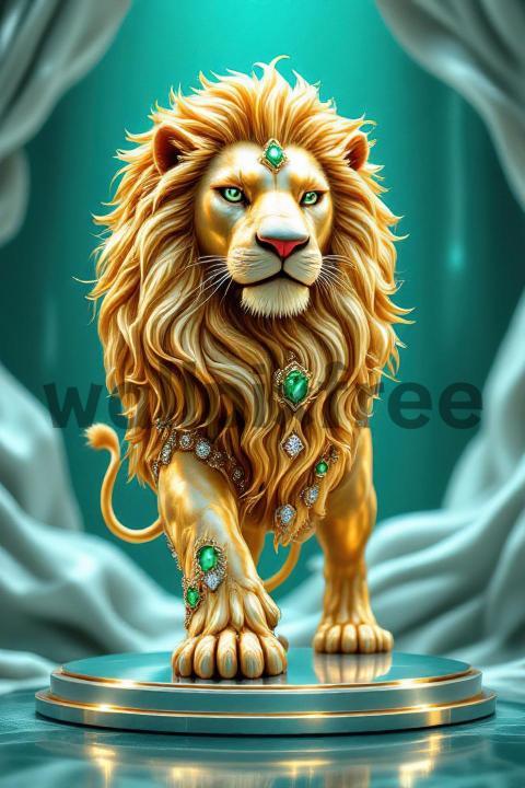 Majestic Jewel Encrusted Lion Sculpture