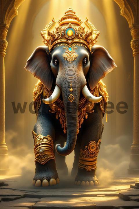 Majestic Elephant with Golden Adornments