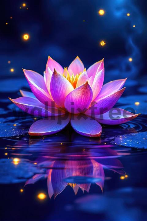 Glowing Lotus Flower at Night