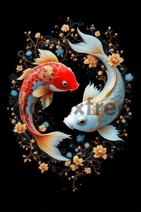 Koi Fish with Floral Design