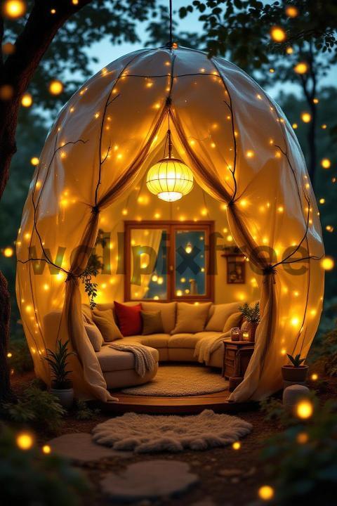 Cozy Outdoor Tent with Fairy Lights