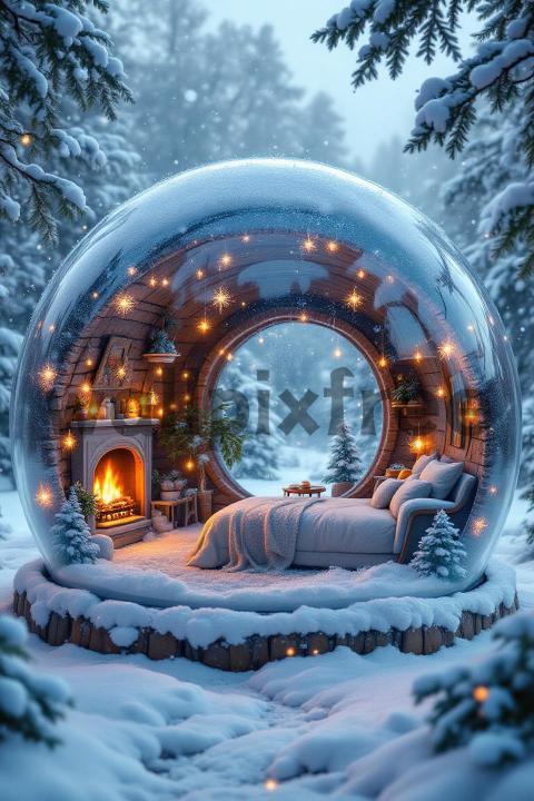 Cozy Winter Glass Dome in Snowy Forest