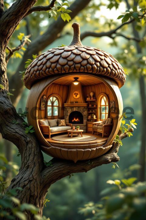 Acorn Shaped Treehouse Interior