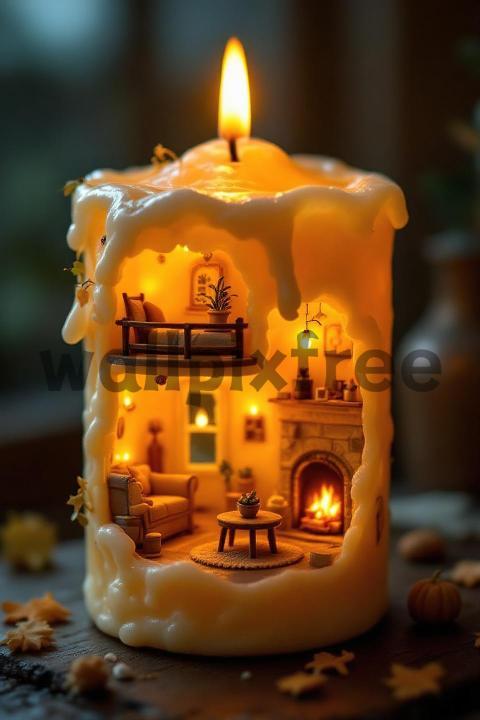 Miniature Cozy Room Inside Candle