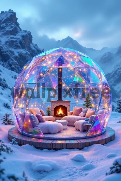 Cozy Geodesic Dome in Snowy Mountains