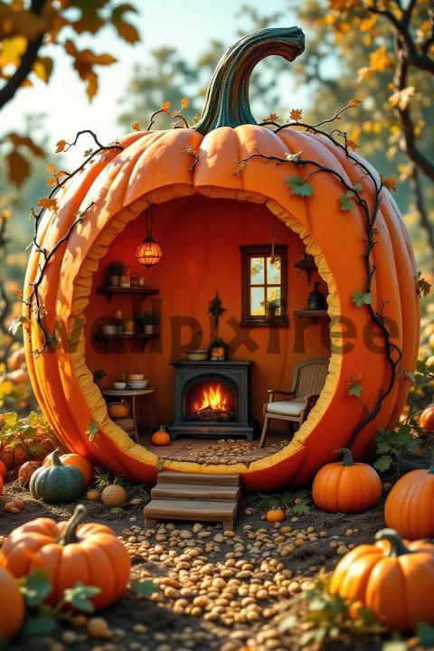 Cozy Pumpkin House with Fireplace