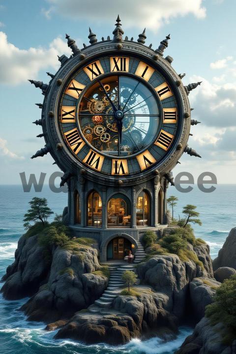 Fantasy Clock Tower by the Sea