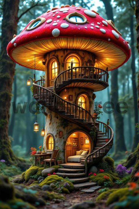 Whimsical Mushroom House in Enchanted Forest