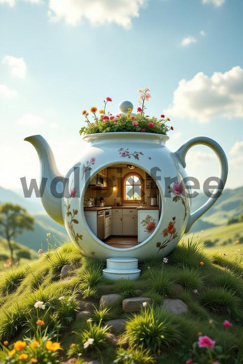 Whimsical Teapot House in Nature