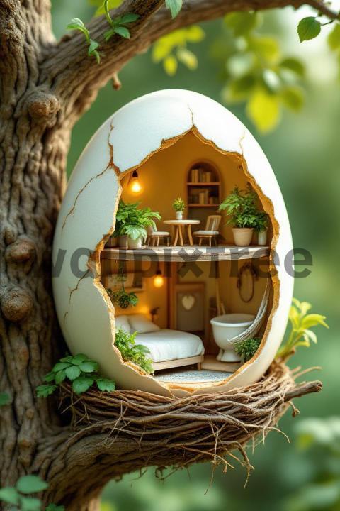 Miniature Egg Treehouse Interior