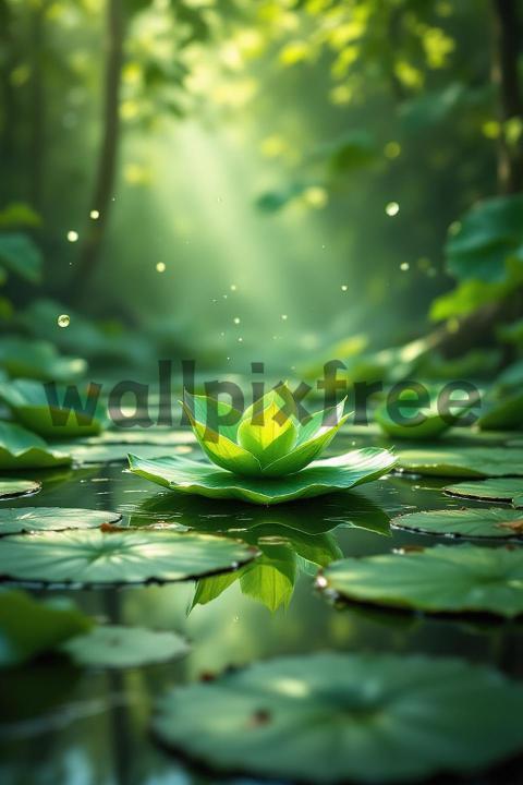 Serene Lotus Pond with Sunlight