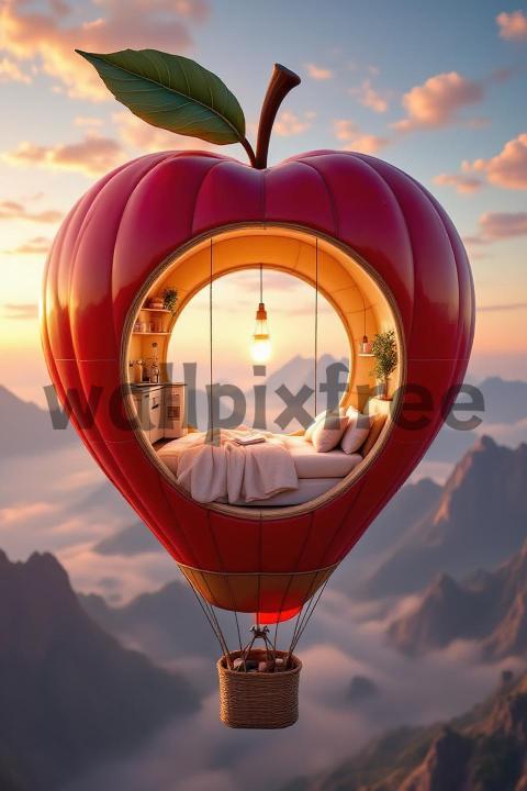 Apple Shaped Hot Air Balloon with Cozy Interior