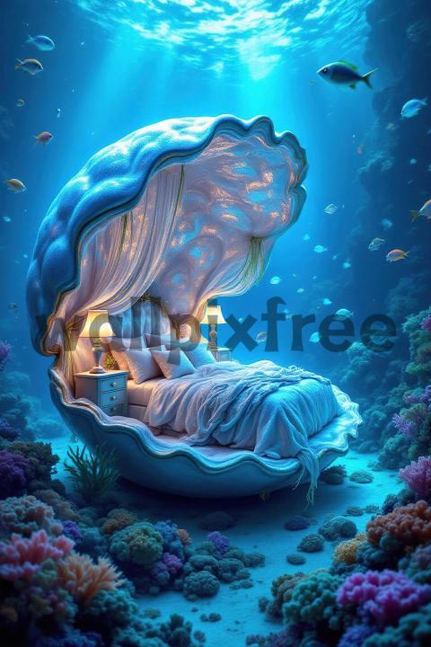 Underwater Shell Bed Fantasy Scene